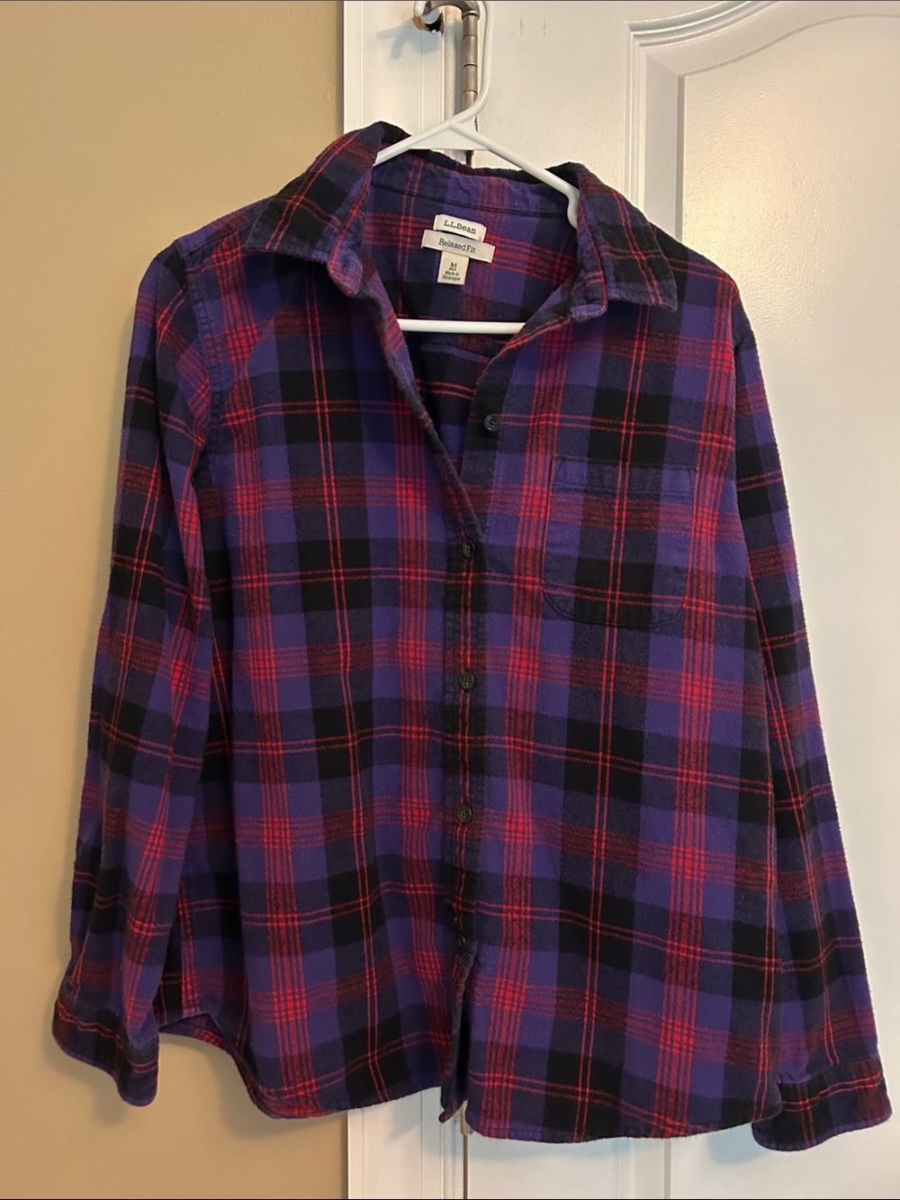 L.L. Bean Purple and Red Plaid Flannel Shirt